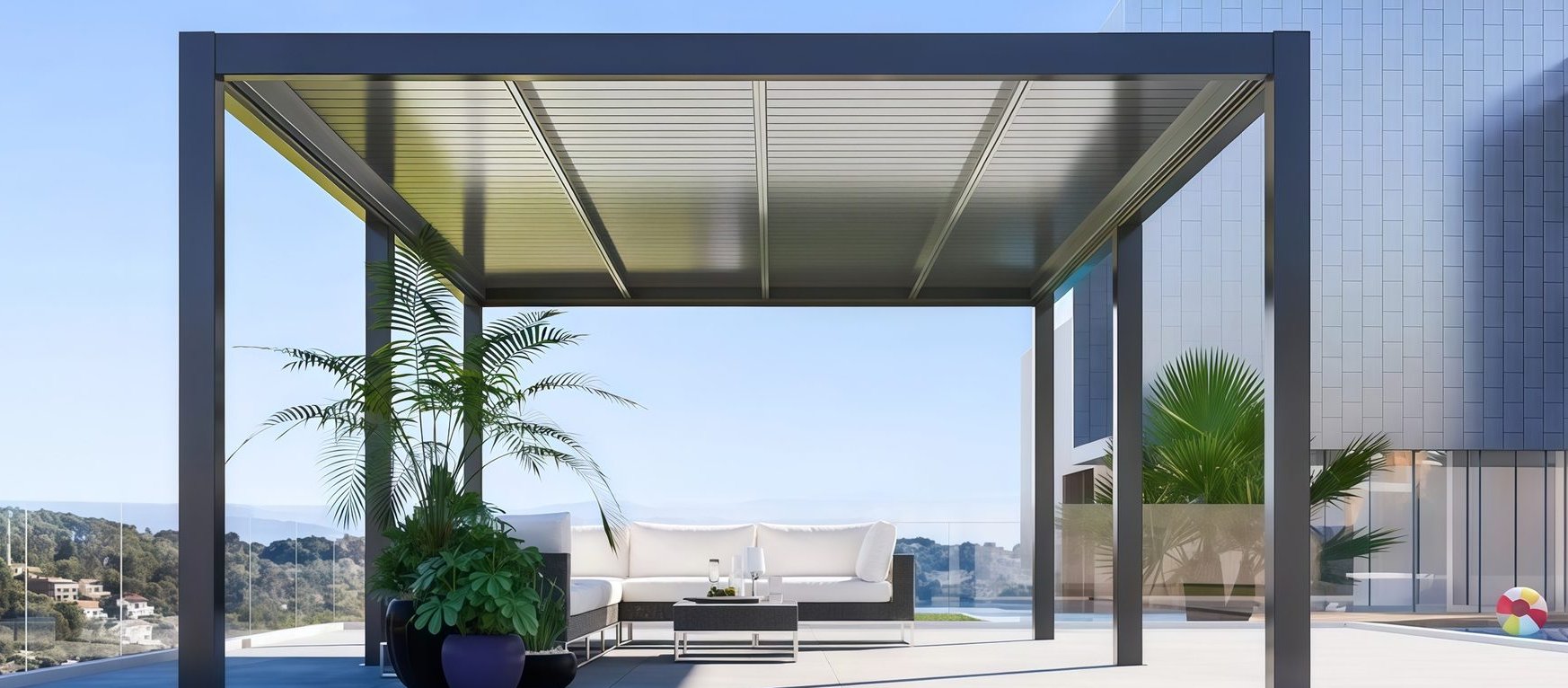 Faltbare Aluminium-Pergola mit einziehbarem Dach